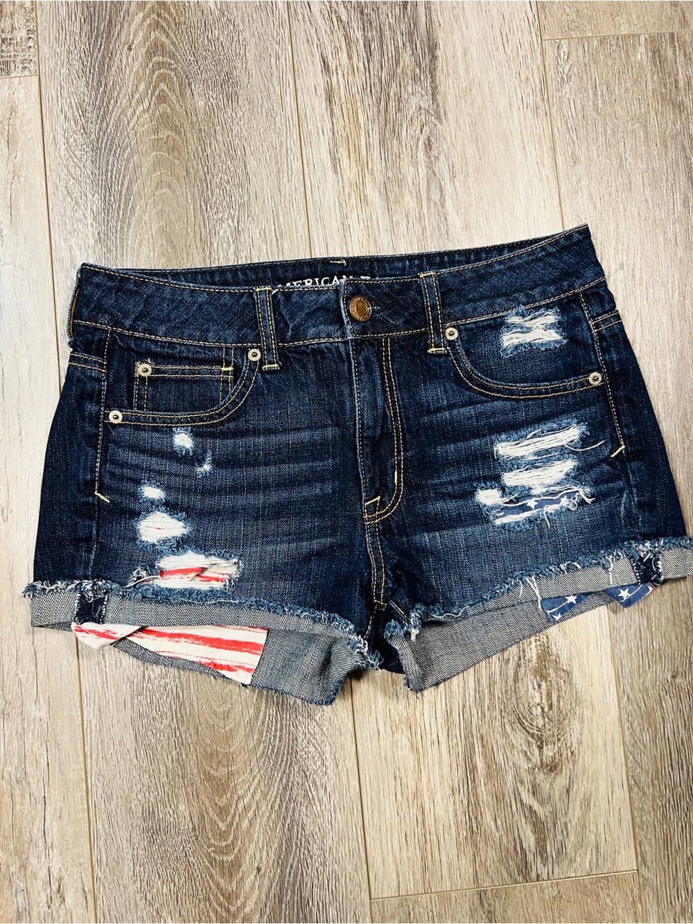 American Eagle Outfitters Jean Shorts Womens 4 Mid Rise U.S.Flag Distressed